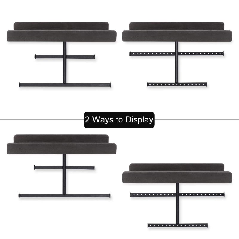 Keebofly Hanging Wall Mounted Jewelry Organizer with Rustic Wood Jewelry Holder Display for Necklaces Bracelet Earrings Ring Set of 2 Black,[Patented] - Image 4